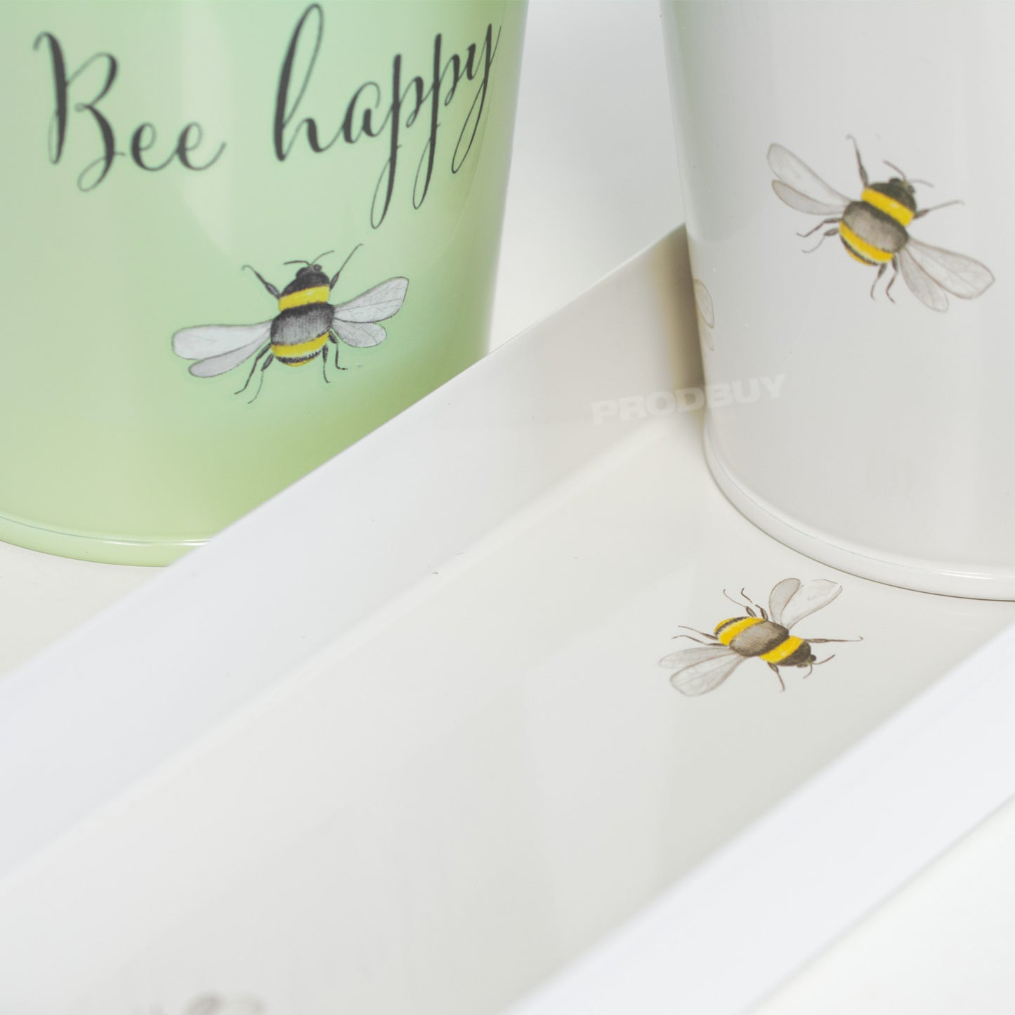Set of 3 'Bee Happy' Metal Plant Pots on Tray