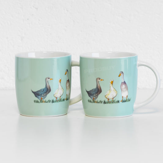 300ml Ceramic Riverdale Farm Duck Mugs - Pastel Pale Green