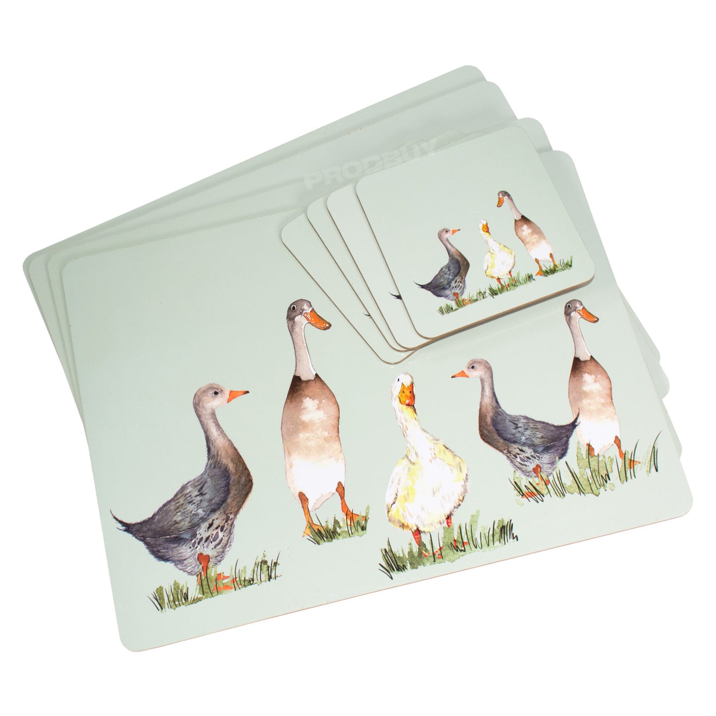 Set of 4 Placemats and Drinks Coasters Farmyard Ducks Pattern Dining Table Place Settings