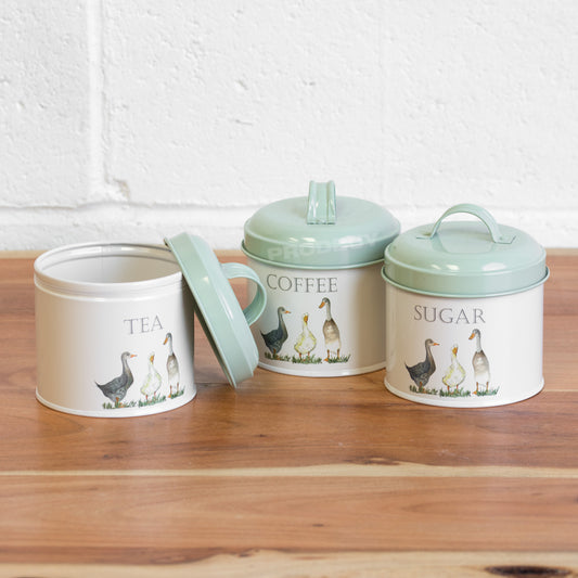 Duck Farm Metal Tea Coffee Sugar Storage Canisters