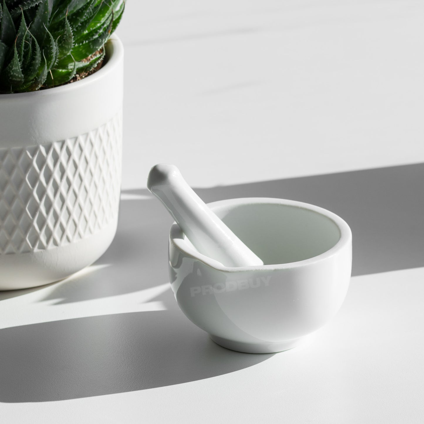 Small 100ml Glazed White Ceramic Pestle and Mortar Set