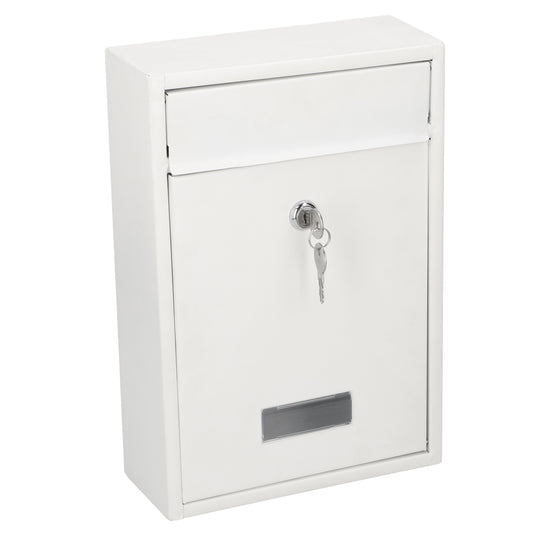 Wall Mounted White Metal Letter Post Mail Box Lockable with Keys Outdoor Secure