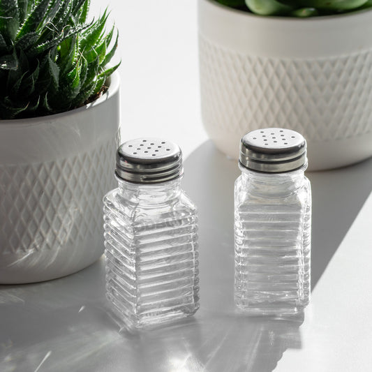 Small Ribbed Glass Salt & Pepper Pots