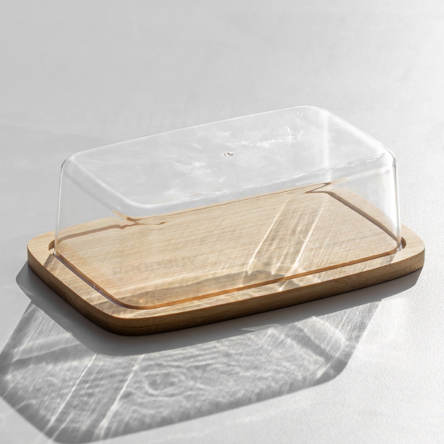 Bamboo Wooden Base Butter Dish with Plastic Cover Lid