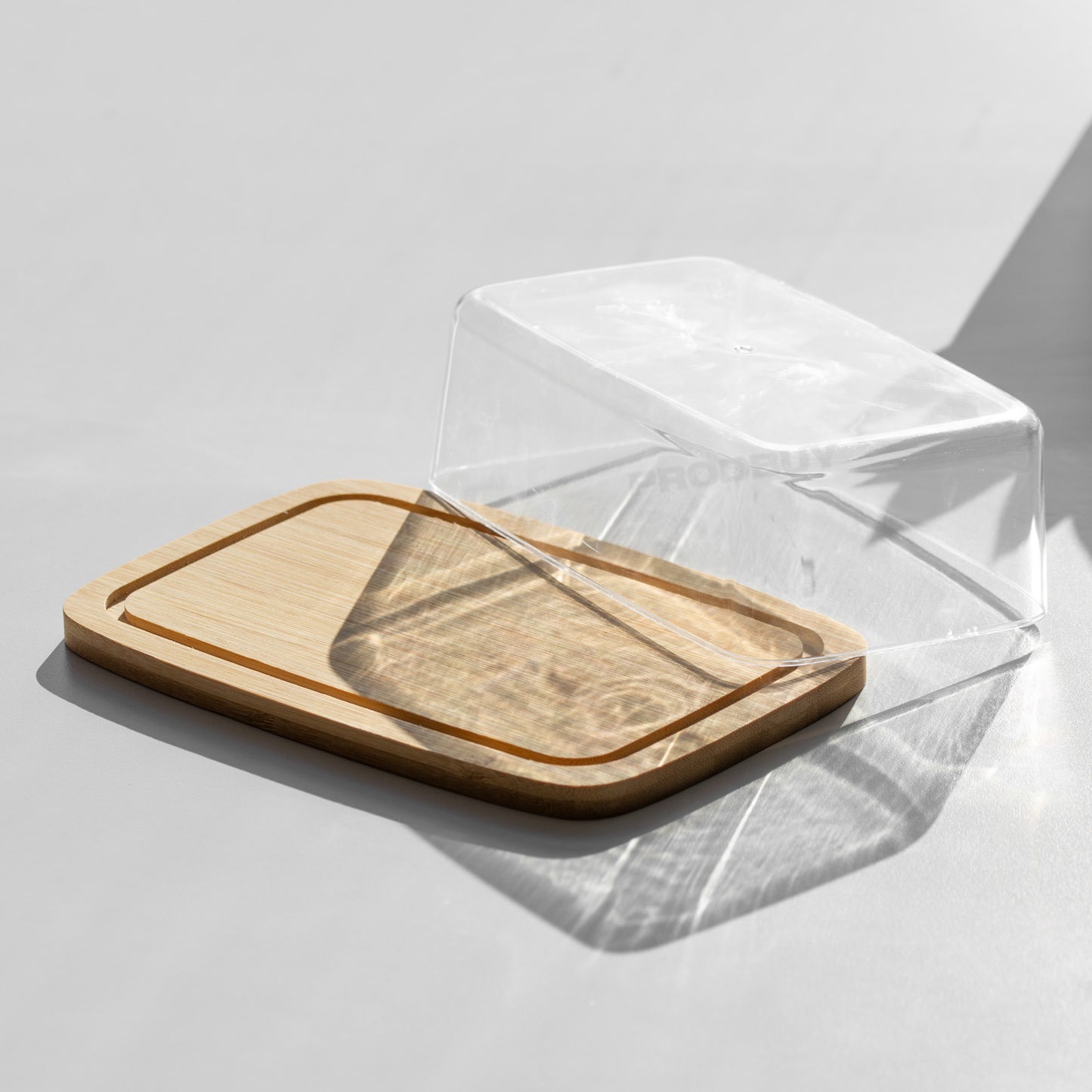 Bamboo Wooden Base Butter Dish with Plastic Cover Lid