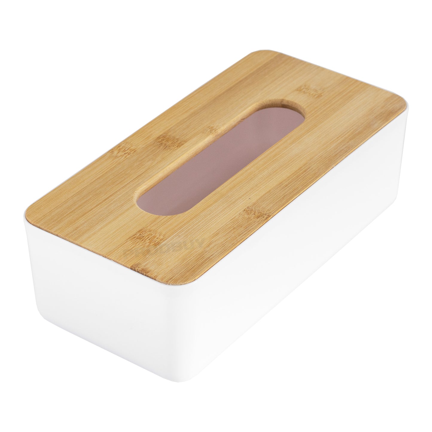 White Plastic Tissue Box Cover with Bamboo Lid