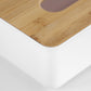 White Plastic Tissue Box Cover with Bamboo Lid
