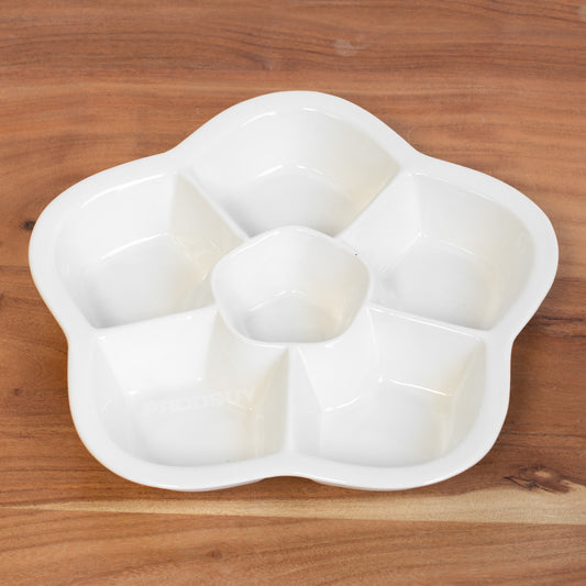 6 Compartment 'Flower' Shaped Snack Serving Plate Dish Dip Bowl Tray Tapas Appetiser