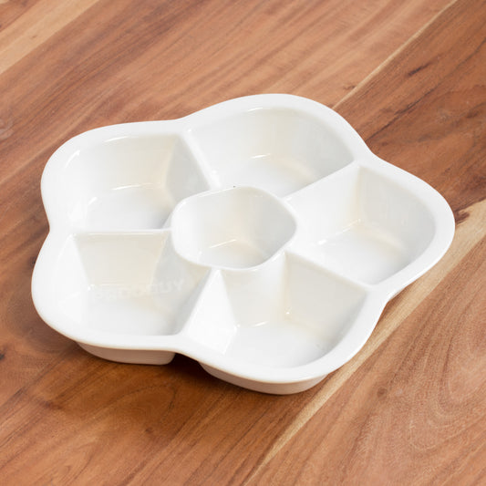 6 Compartment 'Flower' Shaped Snack Serving Plate Dish Dip Bowl Tray Tapas Appetiser