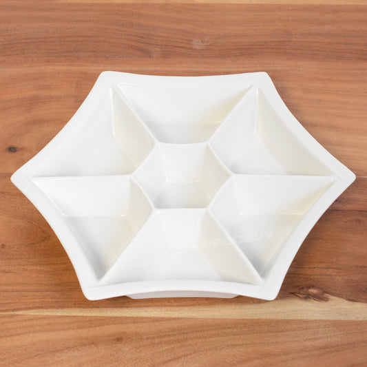 7 Compartment Hexagon Shaped Snack Serving Plate Dish Dip Bowl Tray Tapas Appetiser