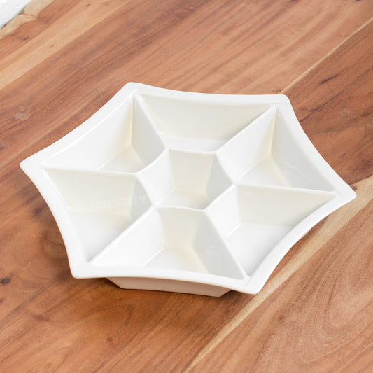 7 Compartment Hexagon Shaped Snack Serving Plate Dish Dip Bowl Tray Tapas Appetiser