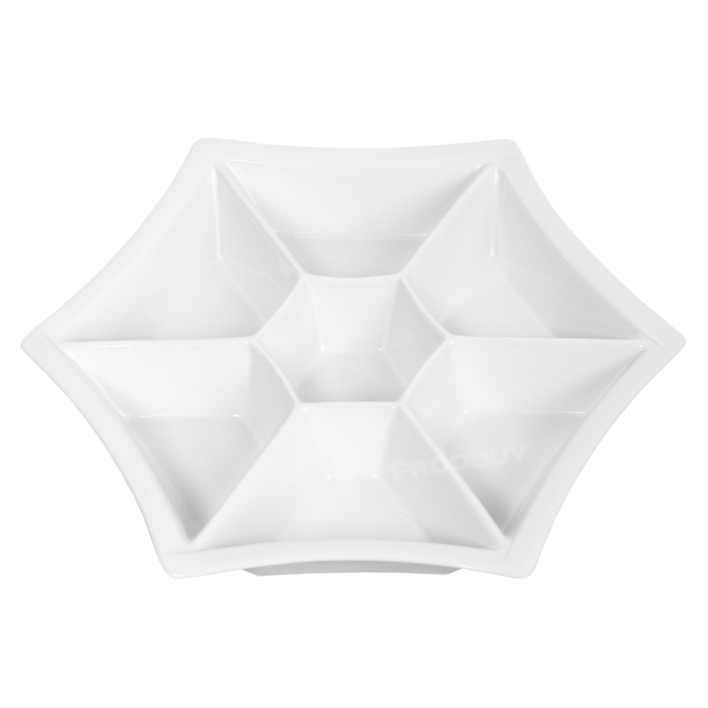 7 Compartment Hexagon Shaped Snack Serving Plate Dish Dip Bowl Tray Tapas Appetiser