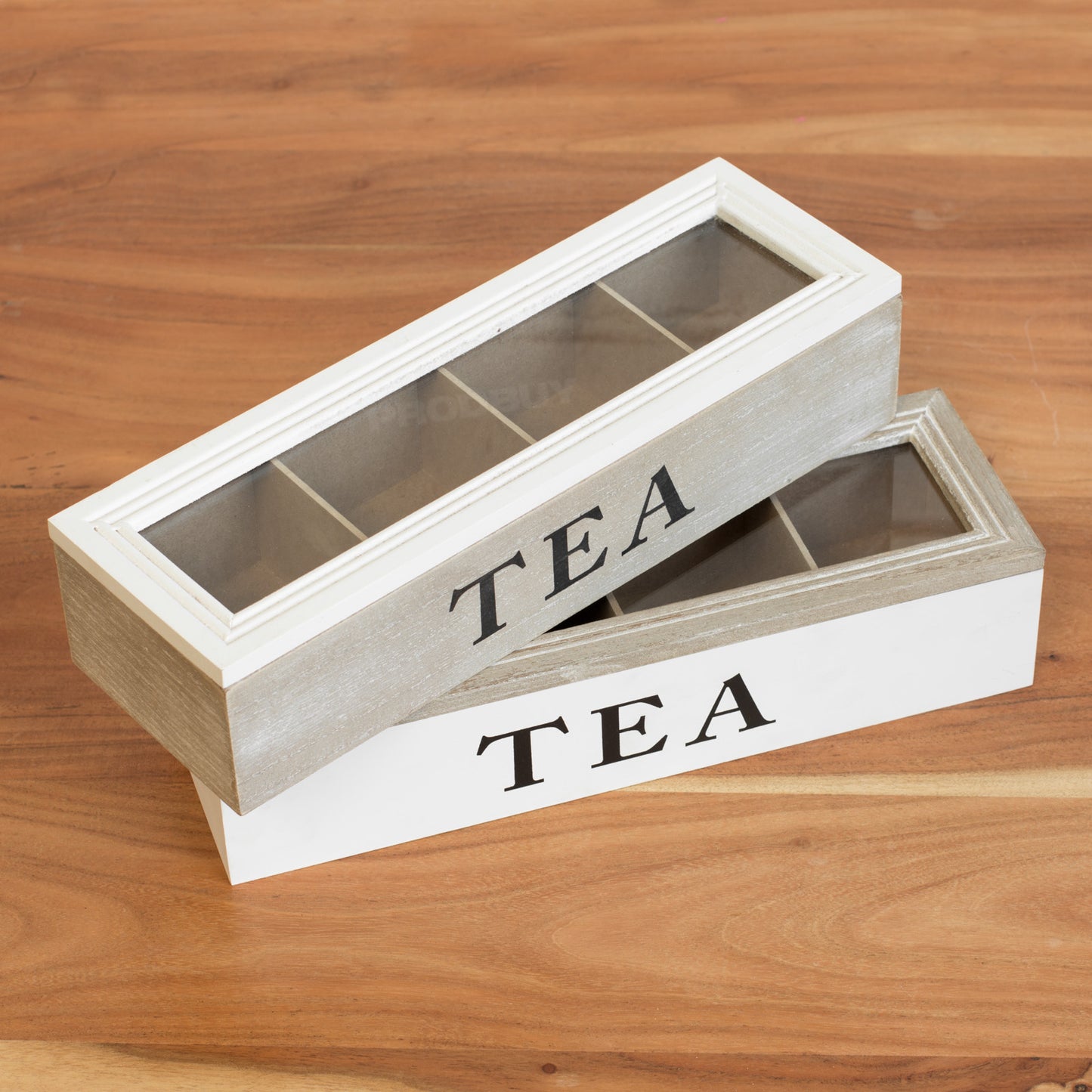 4 Compartment Tea Storage Box Caddy Teabag Holder