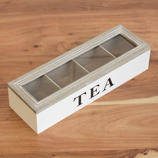 4 Compartment Tea Storage Box Caddy Teabag Holder