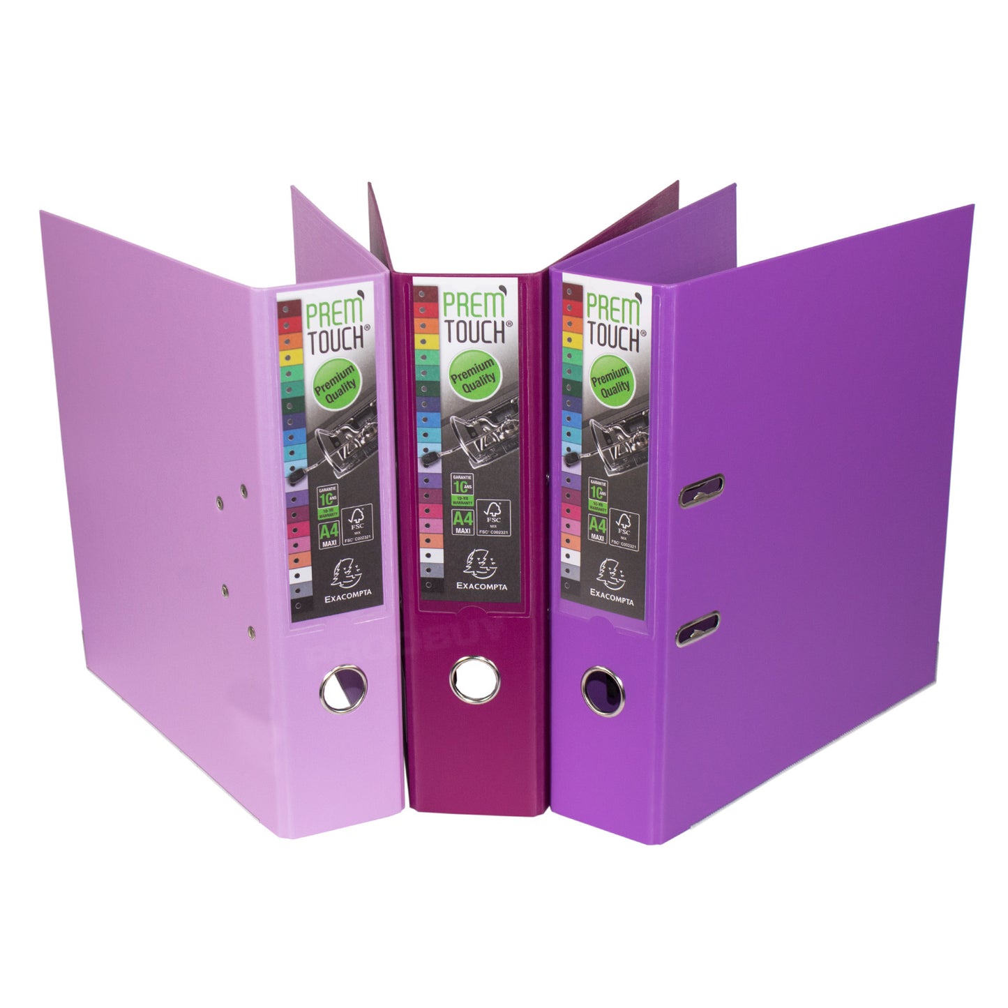 Set of 3 Premium Lever Arch Files A4 80mm with Purple / Lilac / Fuchsia Colours