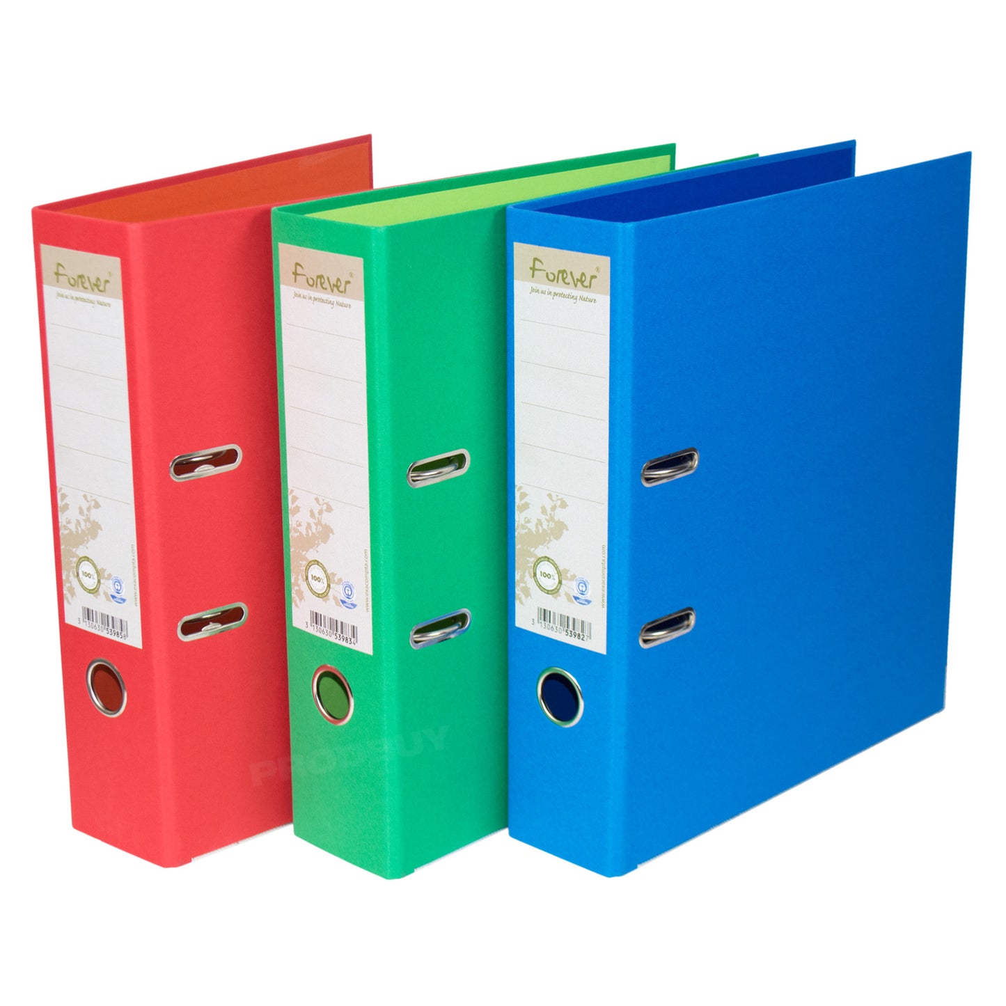 Set of 3 Eco-Friendly Lever Arch Files A4 80mm - Red / Green / Blue