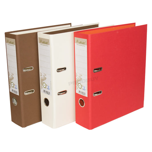 Set of 3 Eco-Friendly Lever Arch Files A4 80mm - Cream / Chocolate Brown / Red
