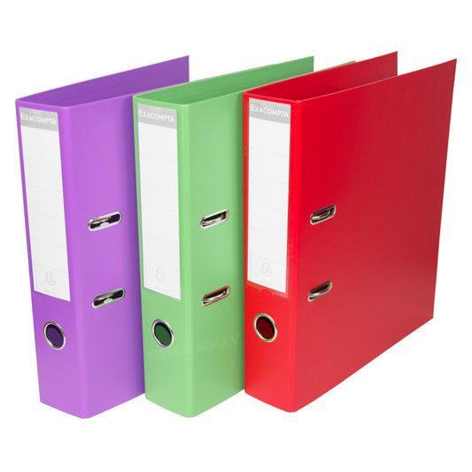 Set of 3 Colour Lever Arch Files A4 70mm PVC - Purple / Lime Green / Red