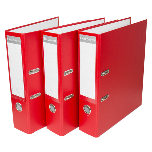 Set of 3 Lever Arch Files A4 Polypropylene 80mm with Red Colour