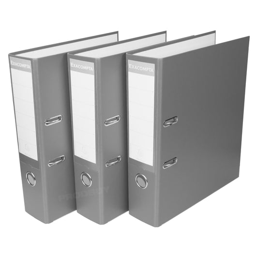 Set of 3 Lever Arch Files A4 Polypropylene 80mm with Grey Colour