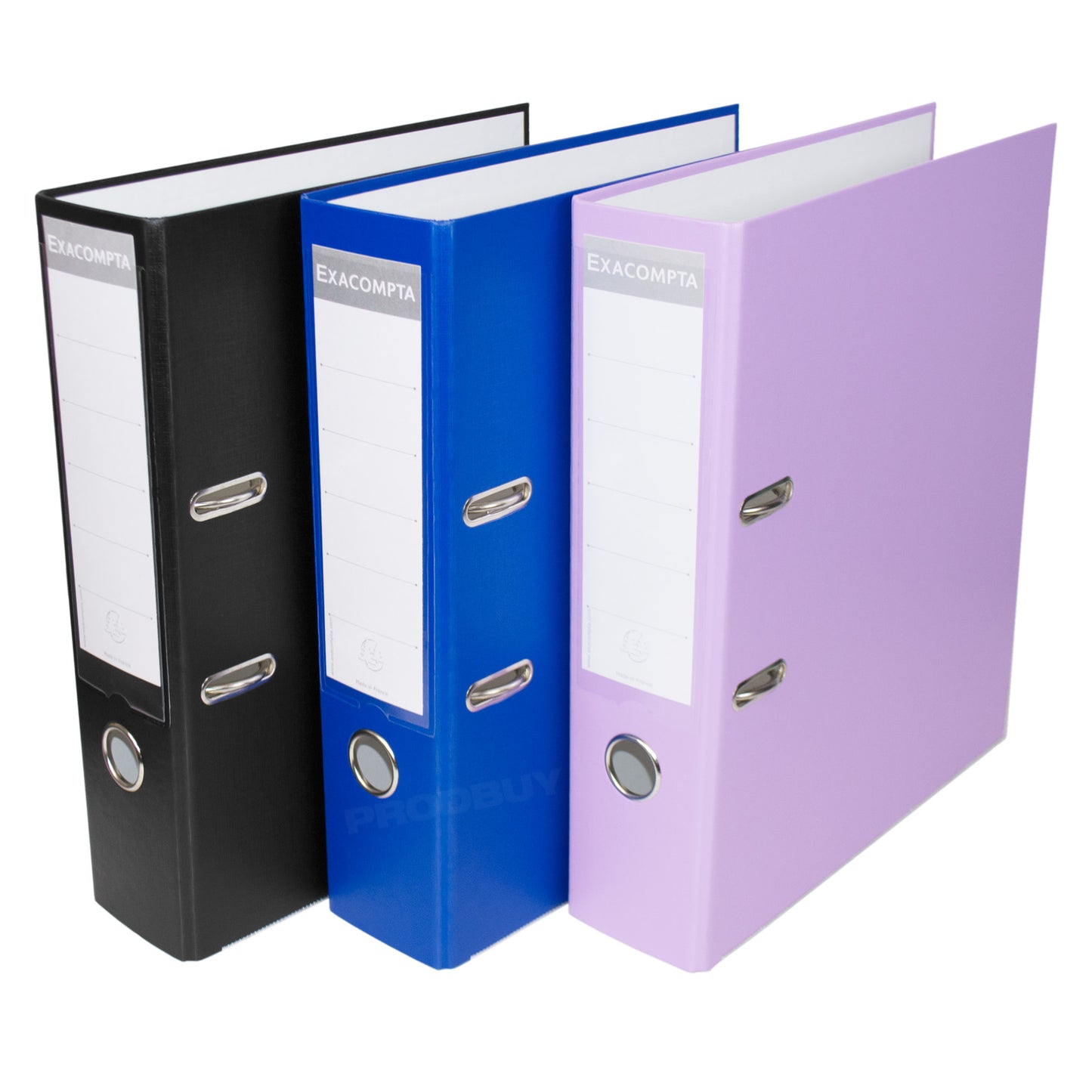 Set of 3 Lever Arch Files A4 Polypropylene 80mm with Black/Blue/Lilac Purple Colours