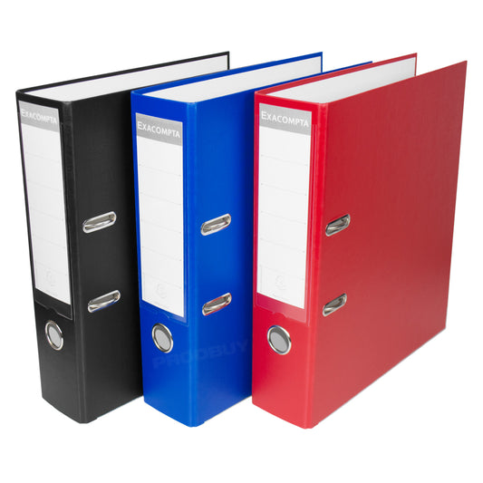 Set of 3 Lever Arch Files A4 Polypropylene 80mm with Black/Blue/Red Colours