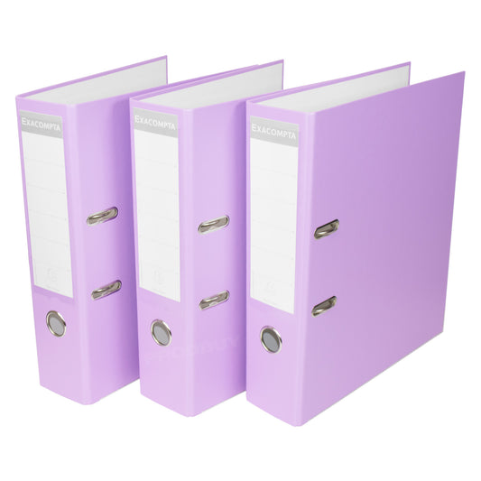 Set of 3 Lever Arch Files A4 Polypropylene 80mm with Lilac Purple Colour