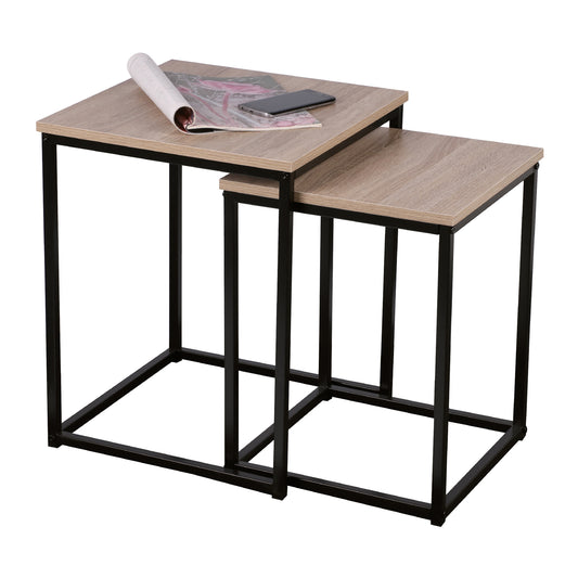 Nest of 2 Square Tables with Metal Legs and Wooden Tops