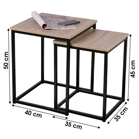 Nest of 2 Square Tables with Metal Legs and Wooden Tops