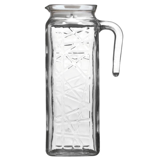 1.1 Litre Glass Fridge Door Jug with Lid - Embossed Geometric Pattern