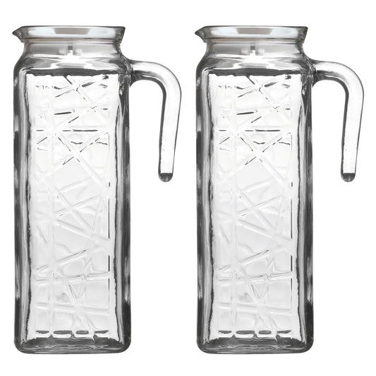 1.1 Litre Glass Fridge Door Jug with Lid - Embossed Geometric Pattern