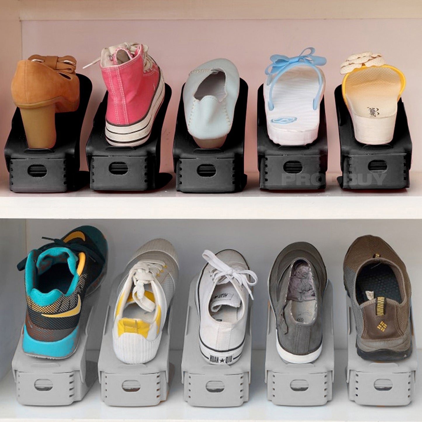 6 x Plastic Space Saver Shoe Organisers Stackers Trainers Sneakers Wardrobe Rack