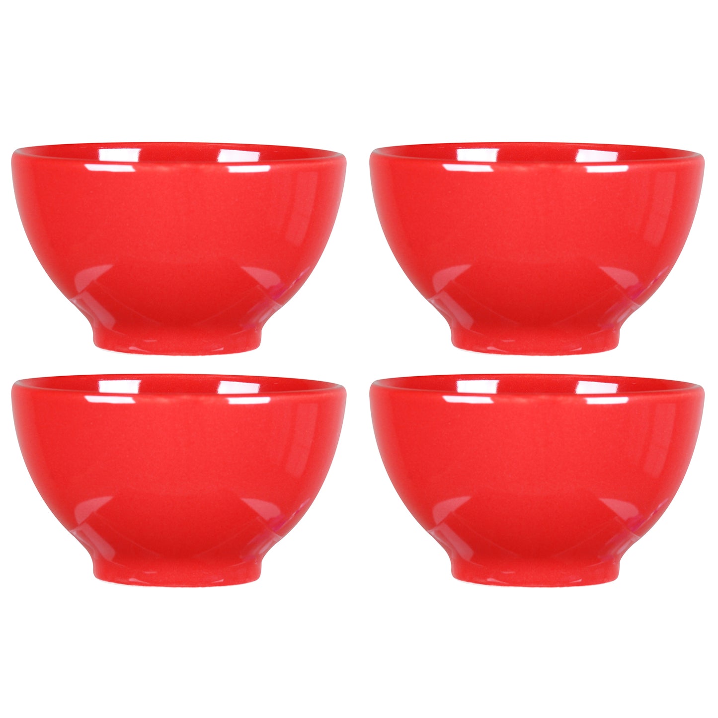 Set of 4 Glossy Red Stoneware 550ml Serving Bowls