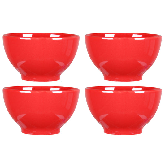 Set of 4 Glossy Red Stoneware 550ml Serving Bowls