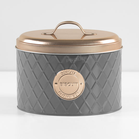 Grey Embossed Geometric Pattern Biscuit Storage Tin