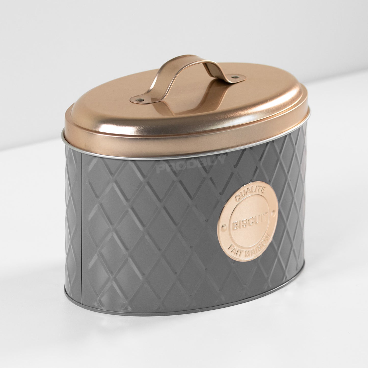 Grey Embossed Geometric Pattern Biscuit Storage Tin