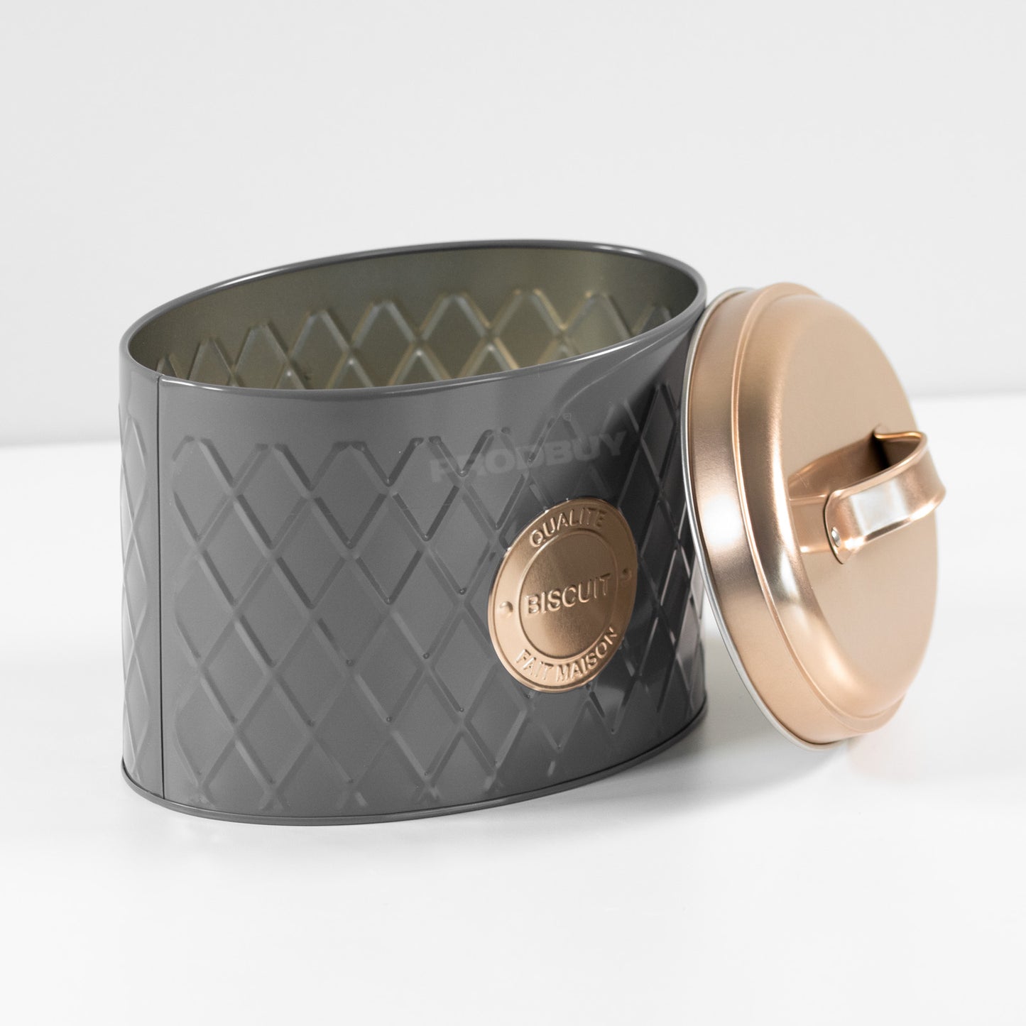 Grey Embossed Geometric Pattern Biscuit Storage Tin