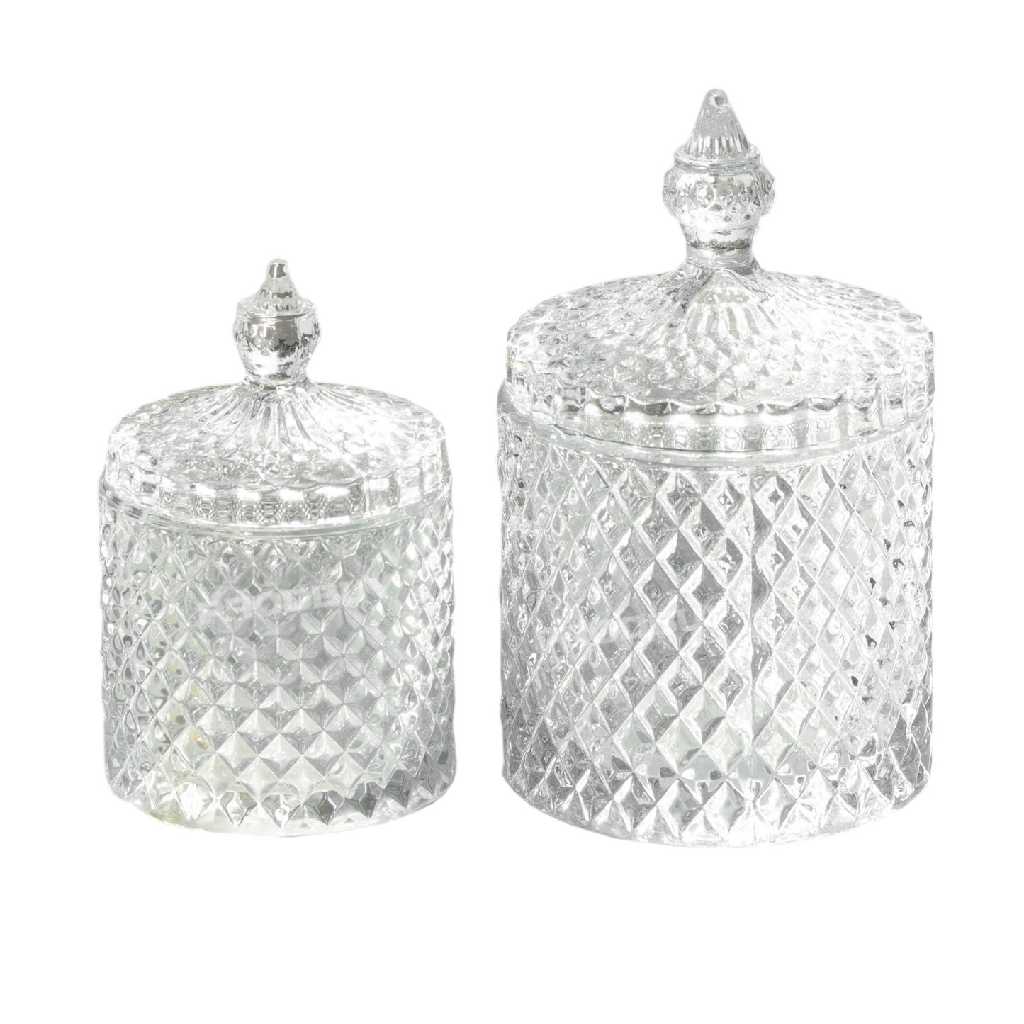 2 x Vintage Glass Bon Bon Sweets Jars with Lids