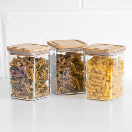 Set of 3 Stackable Plastic Square Storage Canisters Jars