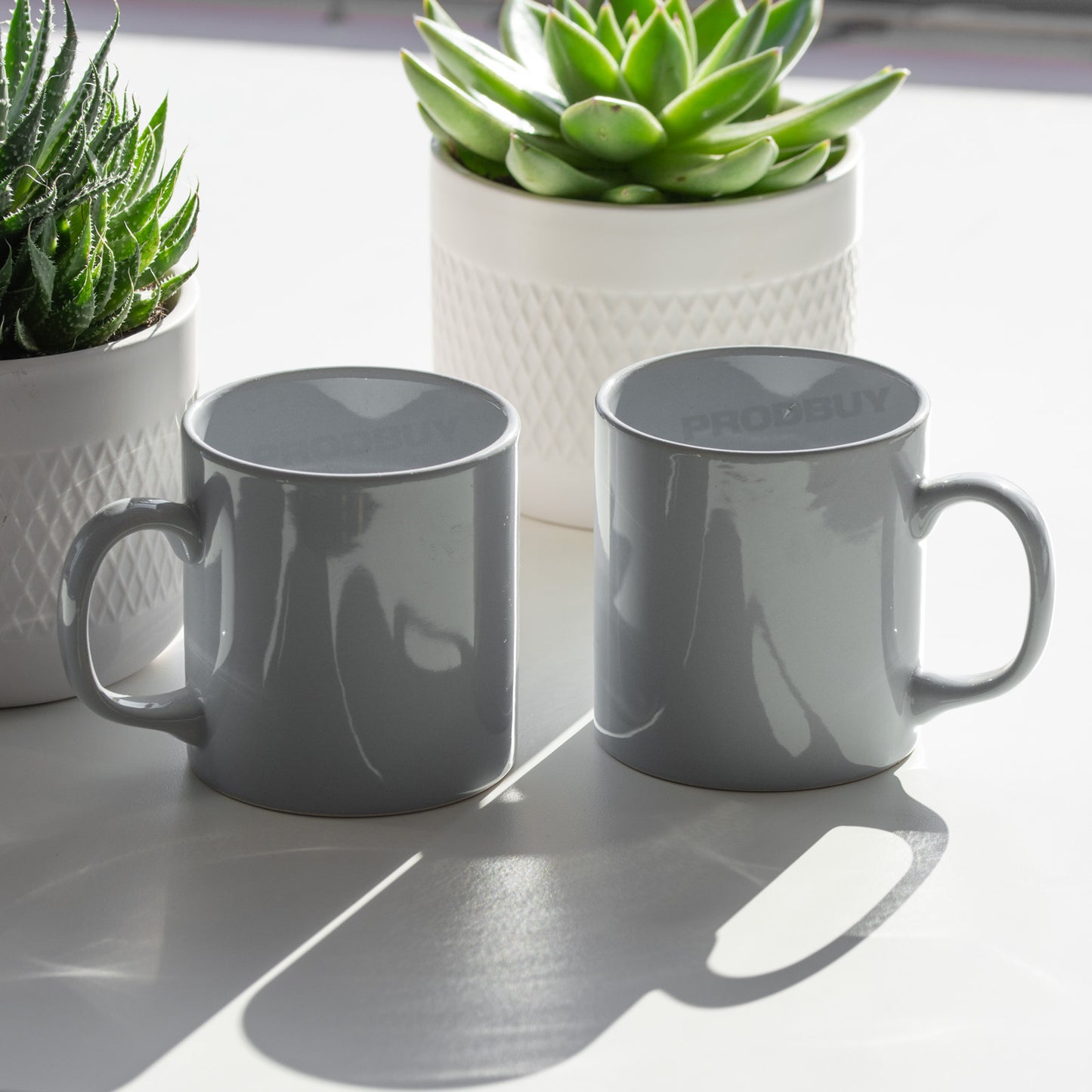 Set of 2 x 300ml Pale Grey Ceramic Mugs - Ideal for tea and coffee