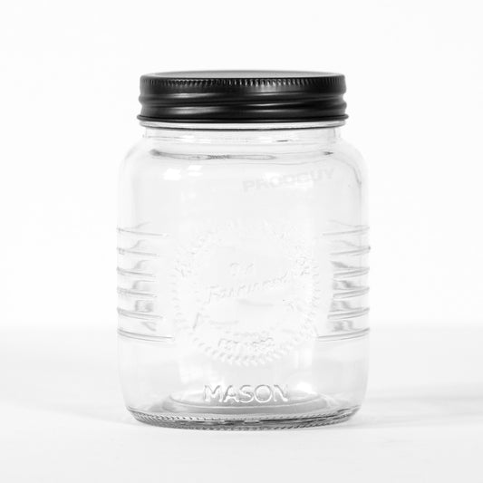 6 x 0.5 Litre Glass Preserve Storage Jars Black Screw Top Lids