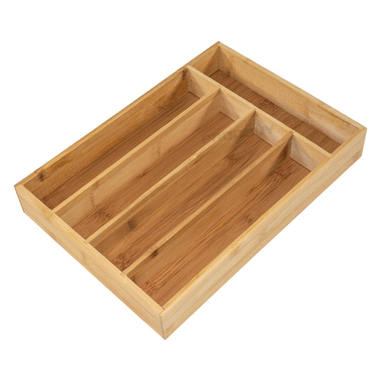 5 Compartment Bamboo Wooden Cutlery Tray