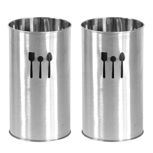 Set of 2 Brushed Metal Utensil Storage Jars