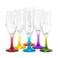 Set of 6 Champagne Flute 190ml Glasses with Colour Stems