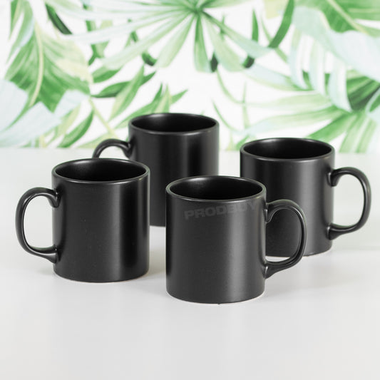 4 x 300ml Matt Black Ceramic Mugs - Microwave and Dishwasher Safe