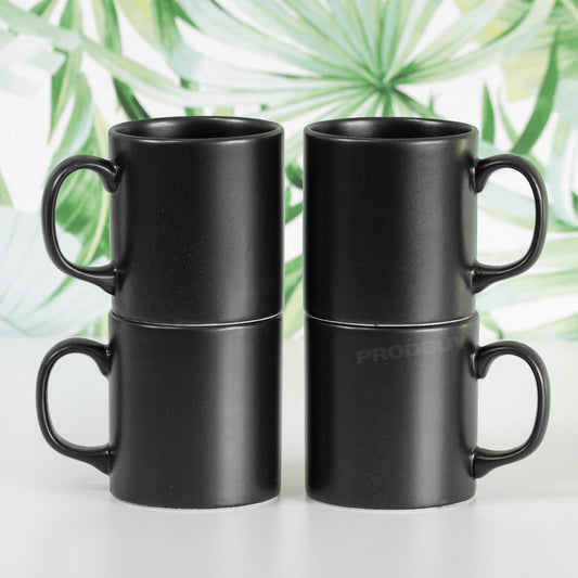 4 x 300ml Matt Black Ceramic Mugs - Microwave and Dishwasher Safe