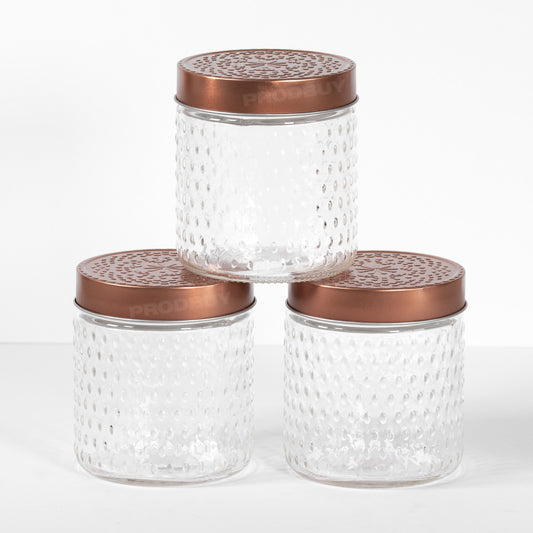 Set of 3 Glass Storage Jars 500ml with Copper Lids