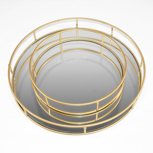 Gold Round Mirrored Glass Decorative Trays Plates Candle Perfume Vanity Holder