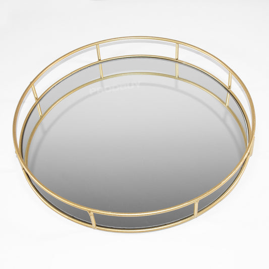 Gold Round Mirrored Glass Decorative Trays Plates Candle Perfume Vanity Holder