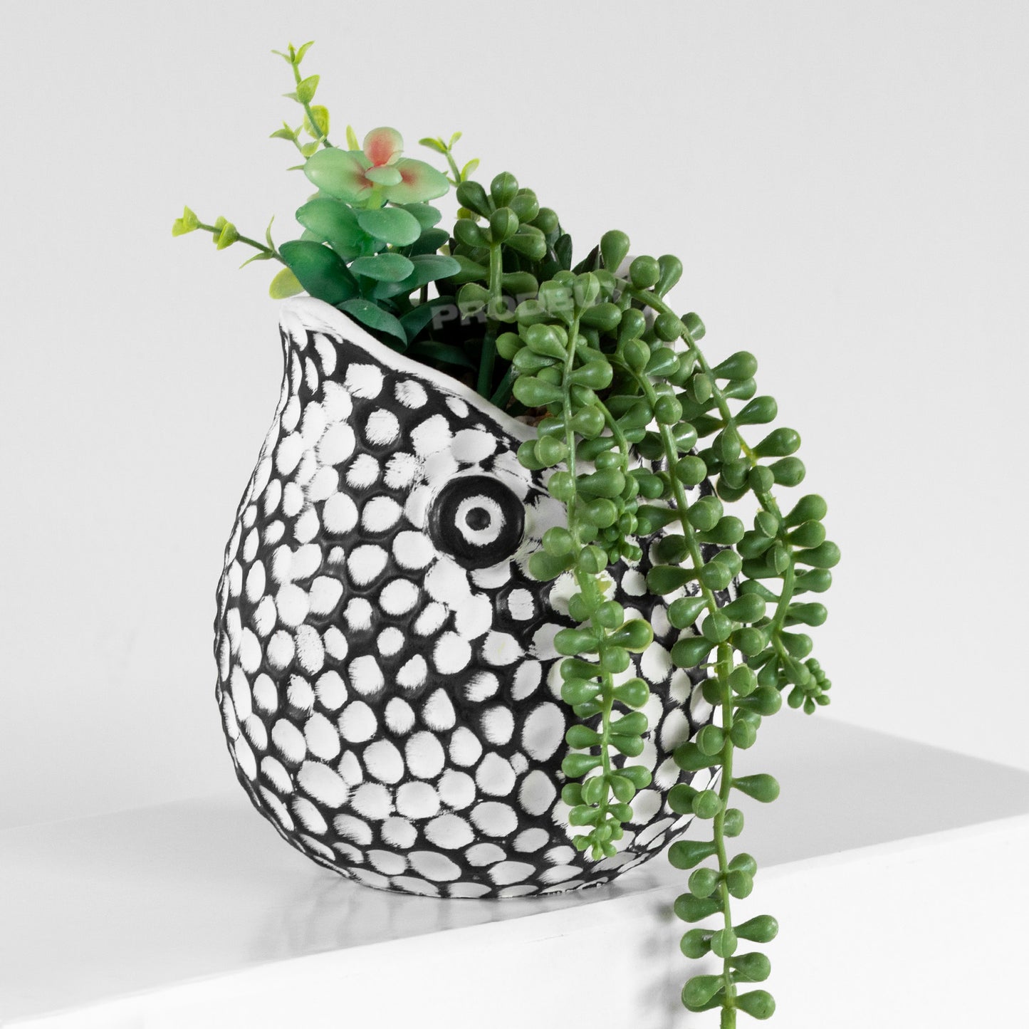 Owl Shaped Plant Pot with Artificial Houseplant Decoration